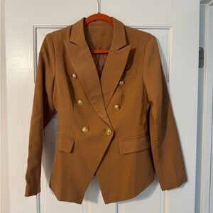 Chic Tan Blazer with Gold Accents